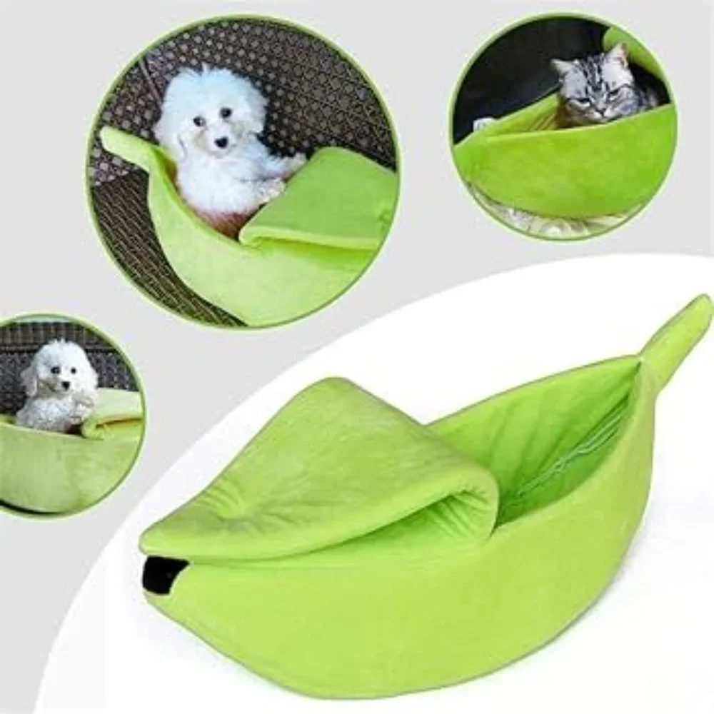 Cute Neon Green Banana Bed, Small Animal Cat Dog Rabbit Fuzzy Soft Portable NWOT